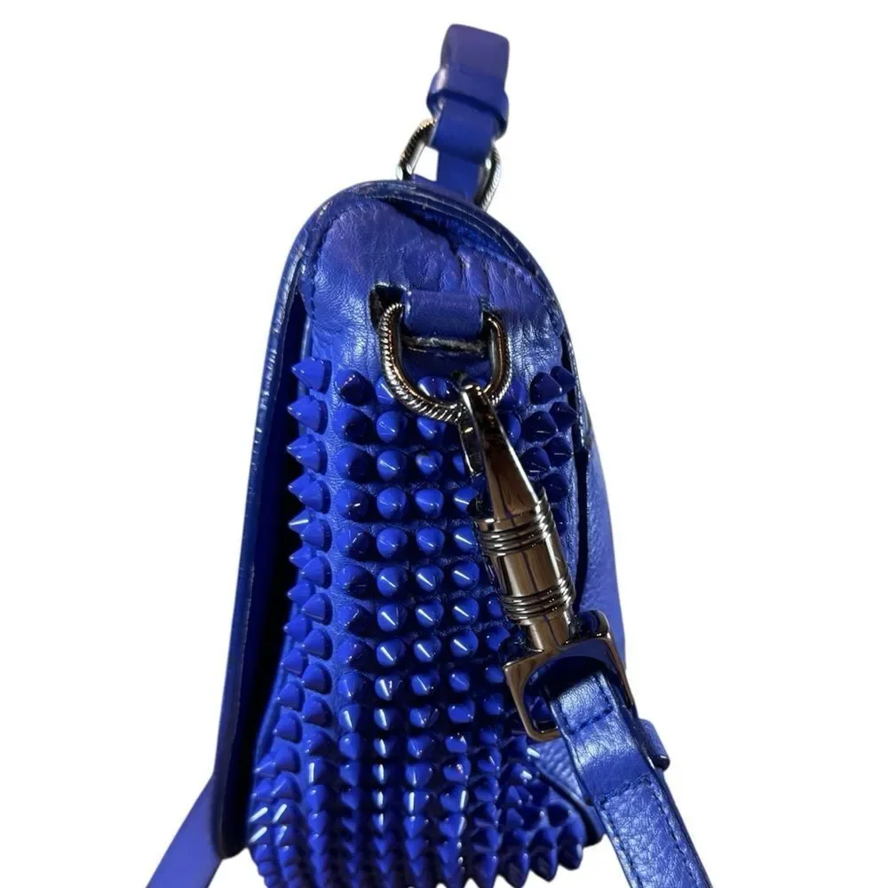 CHRISTIAN LOUBOUTIN Blue Leather Panettone Spiked Messenger Crossbody Bag